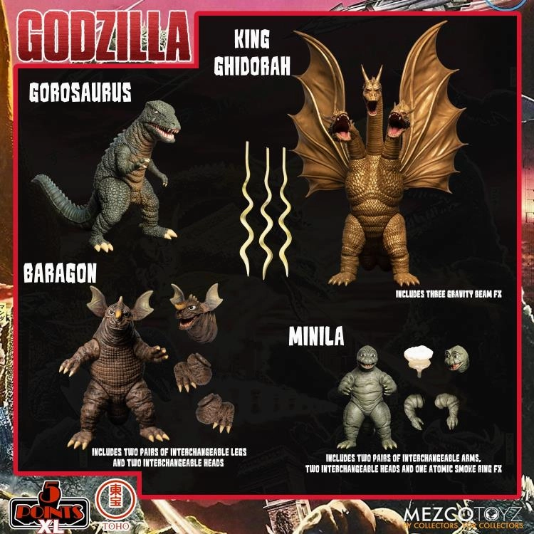 Mezco Toyz Godzilla Destroy All Monsters 5 Points XL Round 2 Deluxe Boxed Set Action Figure Teen Bedroom Movie Model