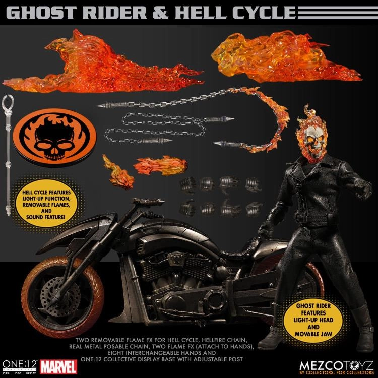 Mezco Toyz One:12 Collective: Ghost Rider & Hell Cycle Set Action Figure Blockchain Token Local Favorite