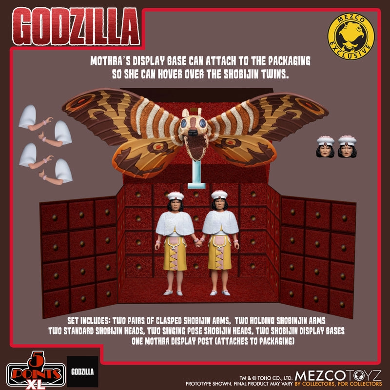 Sentimental Value Detailed Figure Mezco Toyz Mothra Vs. Godzilla (1964) 5 Points XL Mothra and Shobijin Twins Boxed Set Action Figure