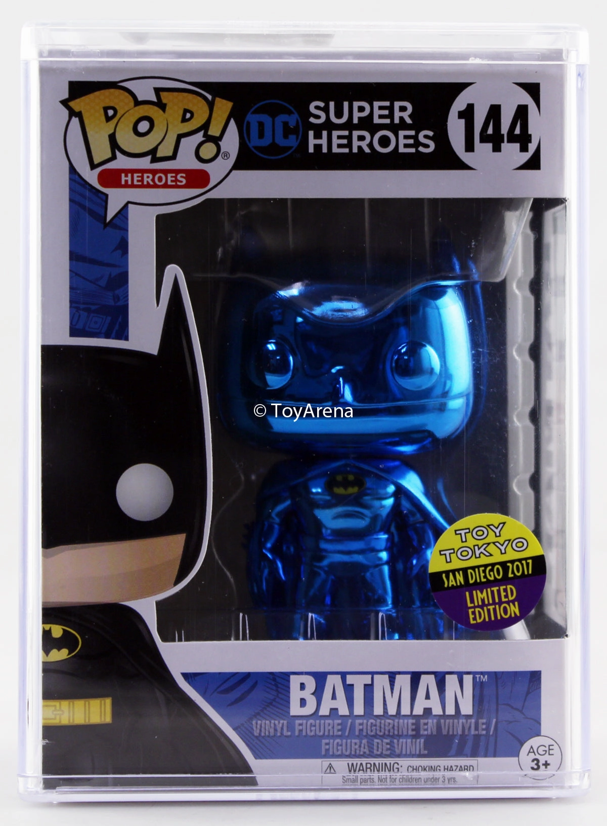 Funko Pop Blue Chrome Batman Toy Tokyo San Diego 2017 Exclusive with Hard Case Chibi Decor