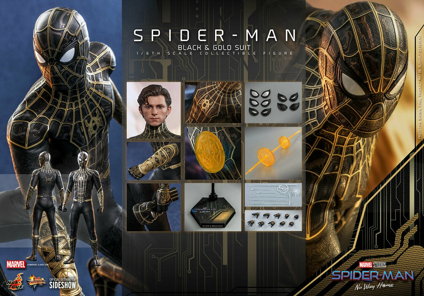 Hot Toys 1/6 Marvel Spider-Man Black & Gold Suit Sixth Scale Figure MMS604 Anime Model Battle Figure