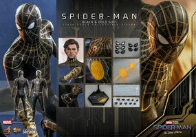 Hot Toys 1/6 Marvel Spider-Man Black & Gold Suit Sixth Scale Figure MMS604 Anime Model Battle Figure