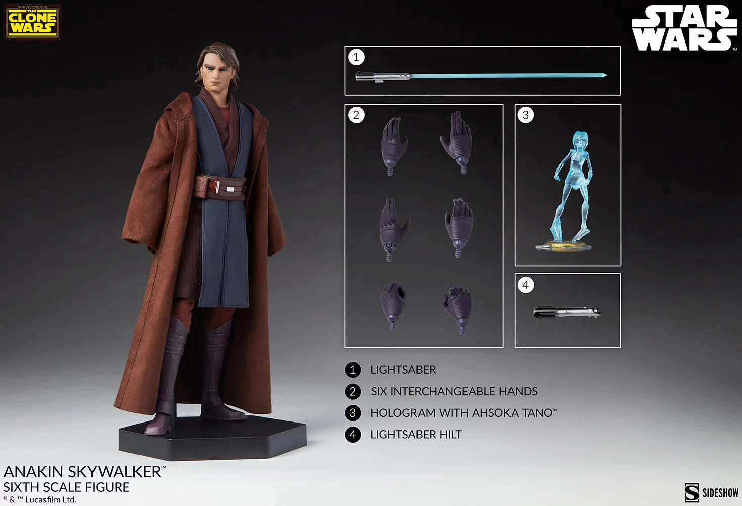 Literary Figure Sideshow Collectible 1/6 Star Wars Clone Wars Anakin Skywalker Sixth Scale Figure
