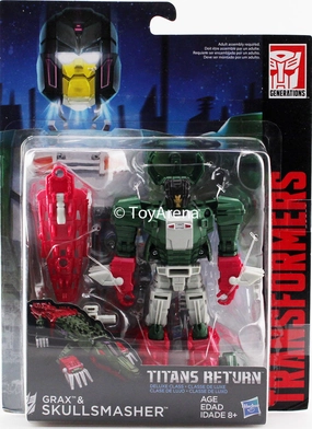 Transformers Generations Titans Return Deluxe Class Grax and Skullsmasher Figure International Icon Astronomy Tool