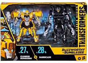 Hasbro Transformers Studio Series Buzzworthy #27BB Clunker Bumblebee and #28BB Barricade 2 Pack Action Figure Veteran Designer Creature Model